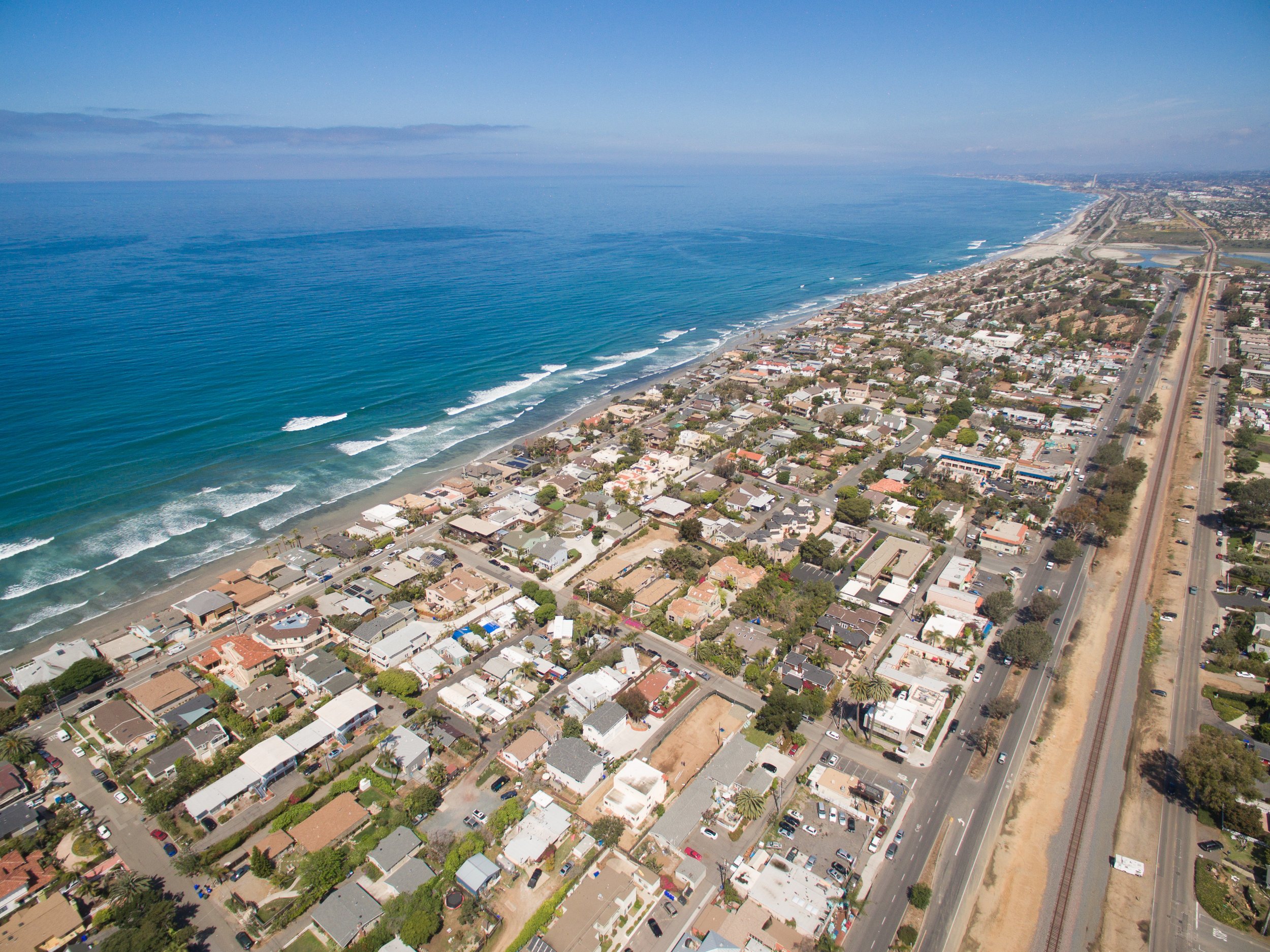 Aerial view of the San Diego Coastline in Encinitas Californa