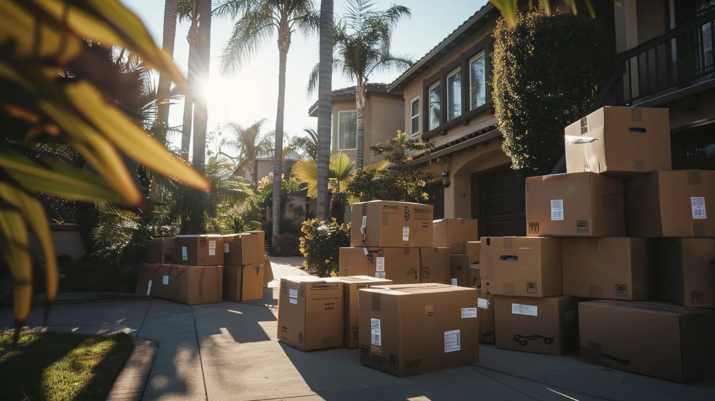 a vibrant and organized moving scene in san diego, showcasing neatly packed boxes and a detailed checklist under bright sunlight, highlighting the essence of a smooth and efficient relocation process.