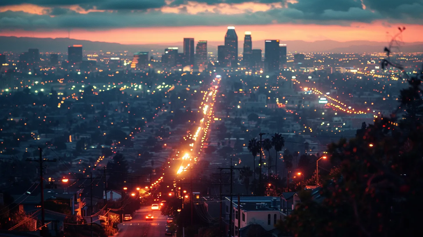 a vibrant cityscape of san diego at sunset, showcasing diverse neighborhoods and bustling streets, symbolizing successful and seamless relocations with a warm, inviting atmosphere.